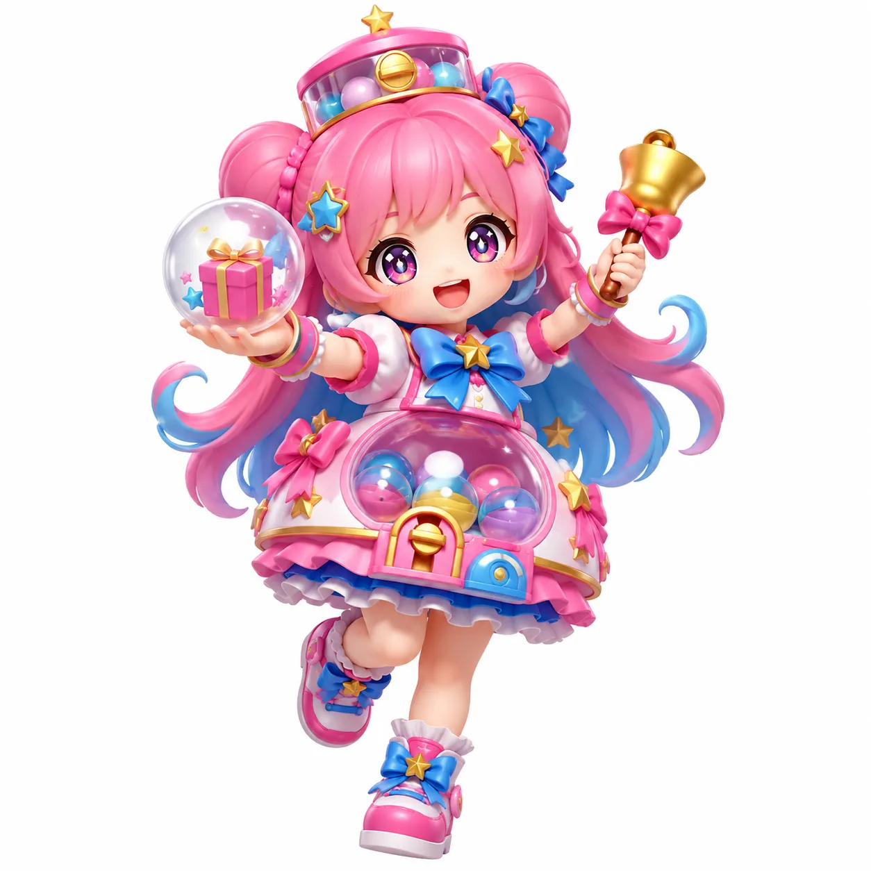 くじ券とベル型ステッキを持つキャラくじ発売速報のマスコットキャラクター
